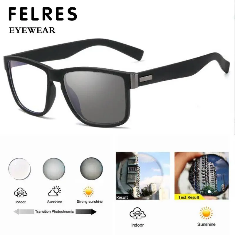 Square Photochromic Gray Reading Glasses Men Women Sports Prescription Glasses Classic Clear Sunglasses New