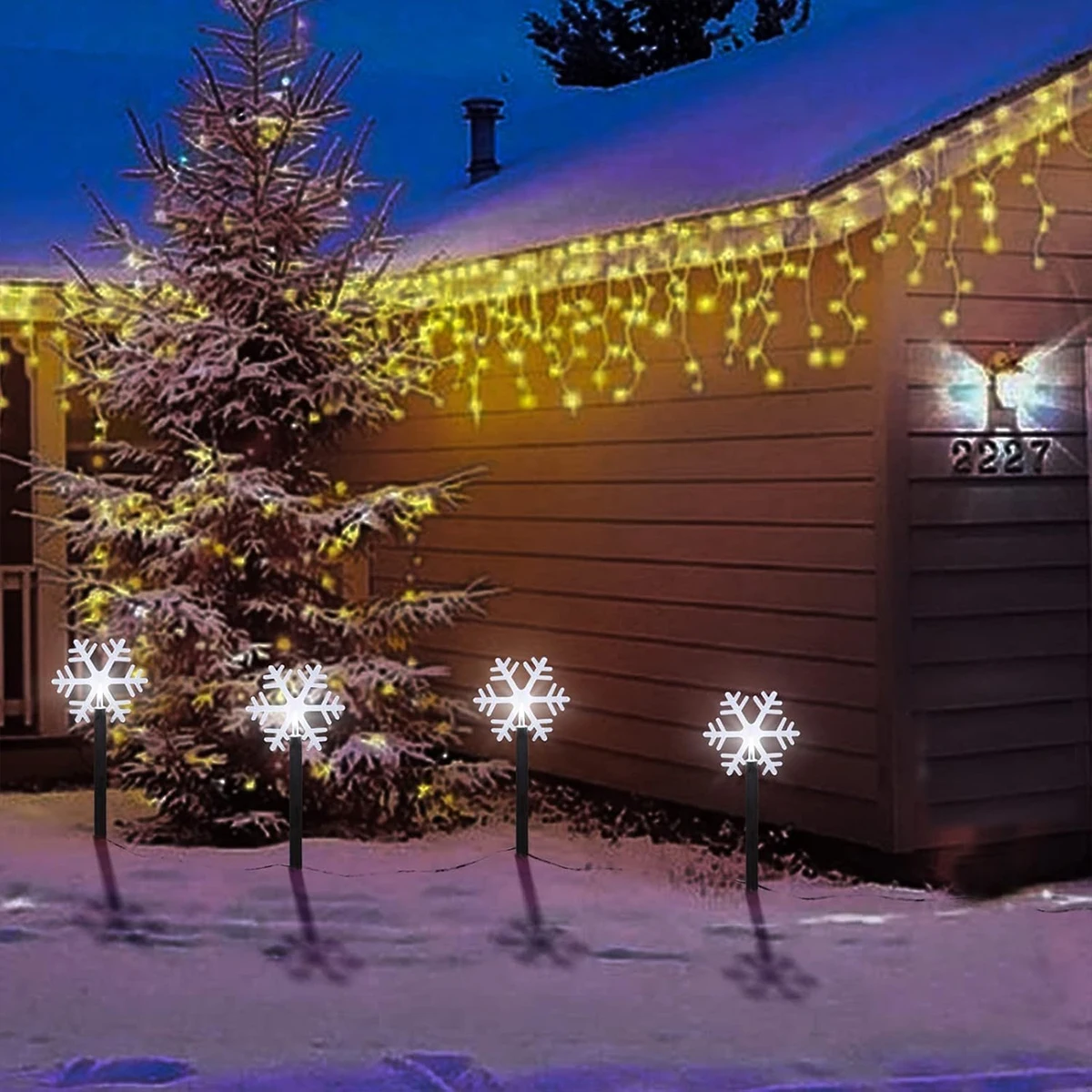 4Pcs Christmas Atmosphere Solar Path Light Pattern Outdoor Waterproof Landscape Lamp Perfect For Home Garden Patio Pool Decor