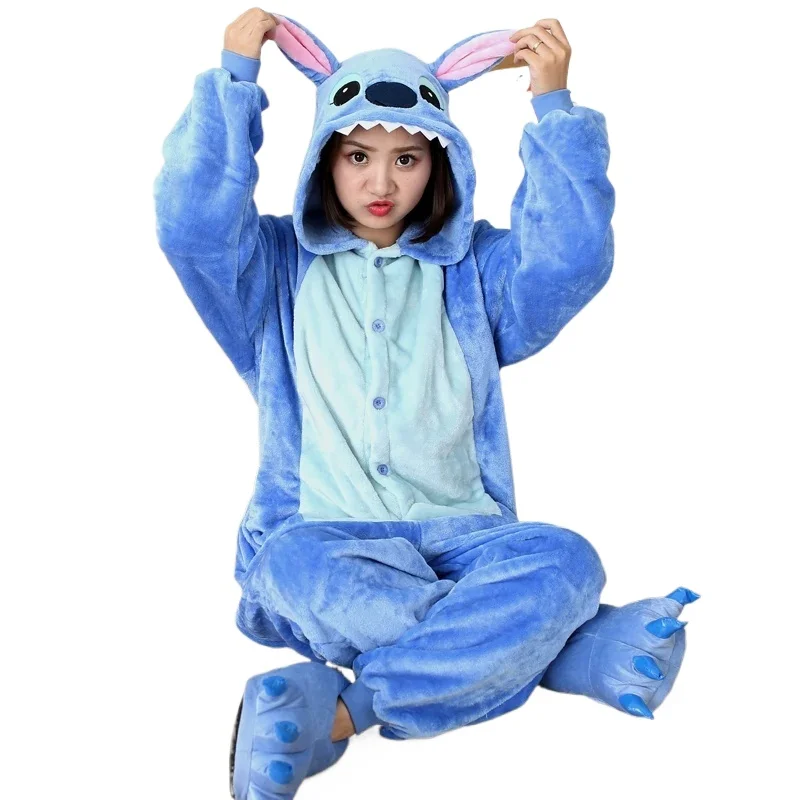 Winter Adults Kigurumi Animal Stitch Onesies Women Men Pajamas Suit Onepiece Halloween Christmas Hooded Cartoon Onesie Costumes