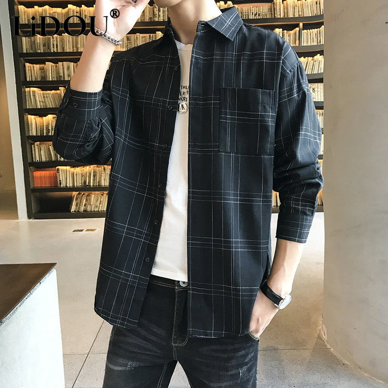 2023 Spring Autumn Korean Fashion Shirt Men Sports Chic Business Casual Blouse Man Y2k Street Hipster Tops Vintage Male Clothes