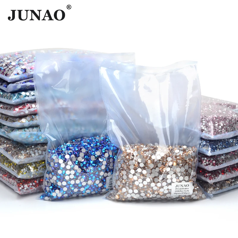 JUNAO Wholesale 100Gross SS6 SS20 Crystal AB Glass Rhinestone In Bulk Non Hot Fix Strass Appliques Flat Back Stones Nail Charms