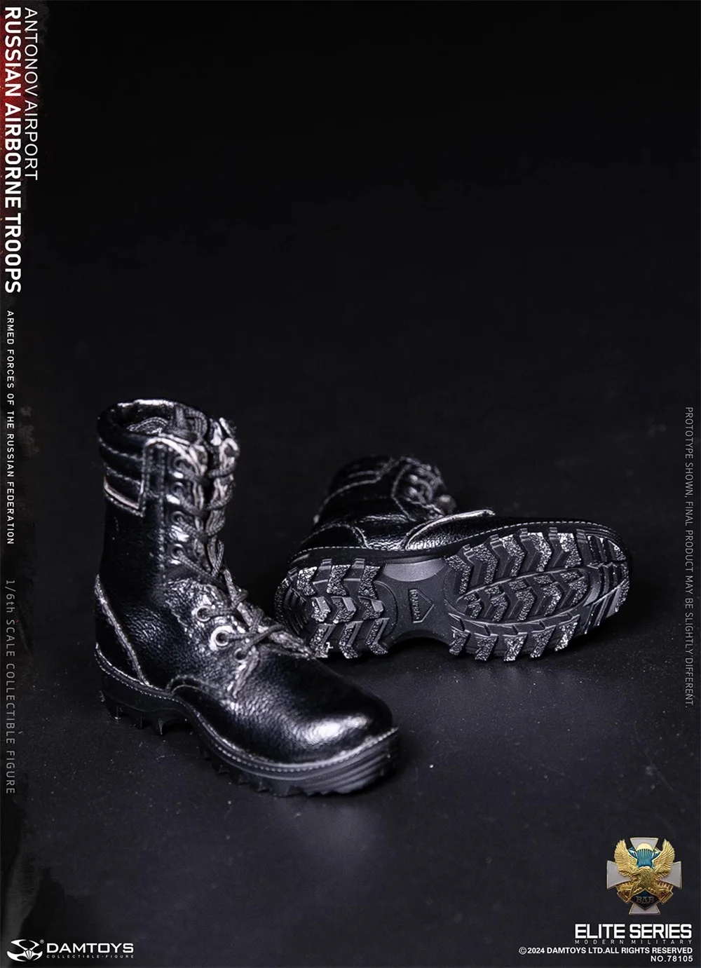 

DAM 78105 The Russian Soldier Black Hollow Leather Shoe Boots Bare Foot New Body Figure Gloved Hand Types For 12" DAMTOYS 1/6