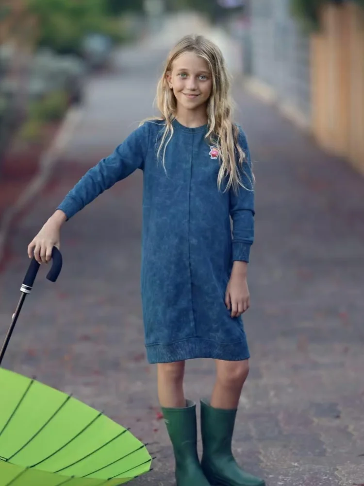 2026 Mali's AW Blue Collection Girl Boy Fashion Cotton Fashion Family Matching Clothing Teen shirt skirt