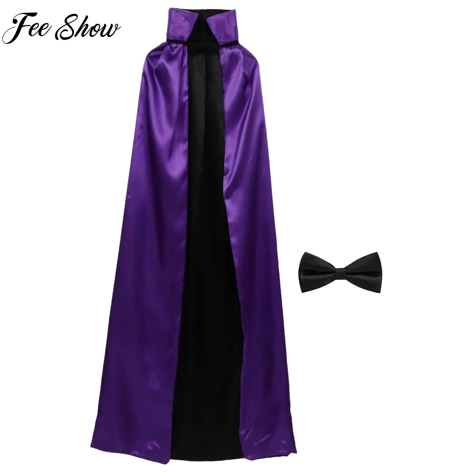 

New Adult Kids Funny Cute Witch Cape Wizard Vampire Full Length Cloak+Adorned Braids Hair Hoop Set for Halloween Christmas Party