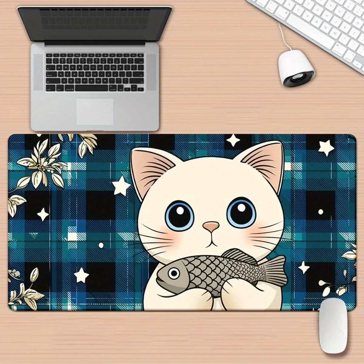 

HD Pattern Cat & Fish Mouse Pad Multifunctional Non-Slip Rubber Base Desk Mat for Gaming Office & Family Friend Gift