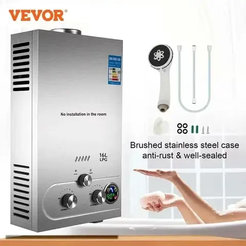 Instant Tankless Hot Water Heater SIHAO, Digital Display 6‑18L LPG Butane Propane Gas Shower Heater for Outdoor & Home Use