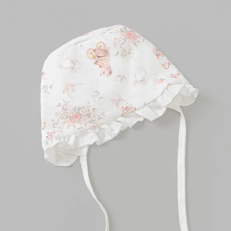 Princess Baby Lace Palace Hat 0-18Month Infant Spring Floral Fetal Cap Soft Newborn Lace-Up Pullover Caps Children Girl Headgear