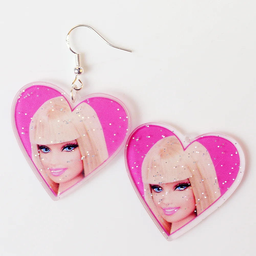 Barbie Earrings Cute Pink Sweet Transparent Acrylic Glitter Hanging Pendants Hook Earrings Women Girls Jewelry Accessories Gifts