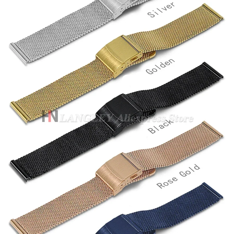 스테인리스 스틸 메쉬 시계줄 퀵 릴리즈 밀라니즈 루프 메쉬 시계 스트랩 12mm 14mm 16mm 18mm 20mm 22mm 24mm 남녀 공용
