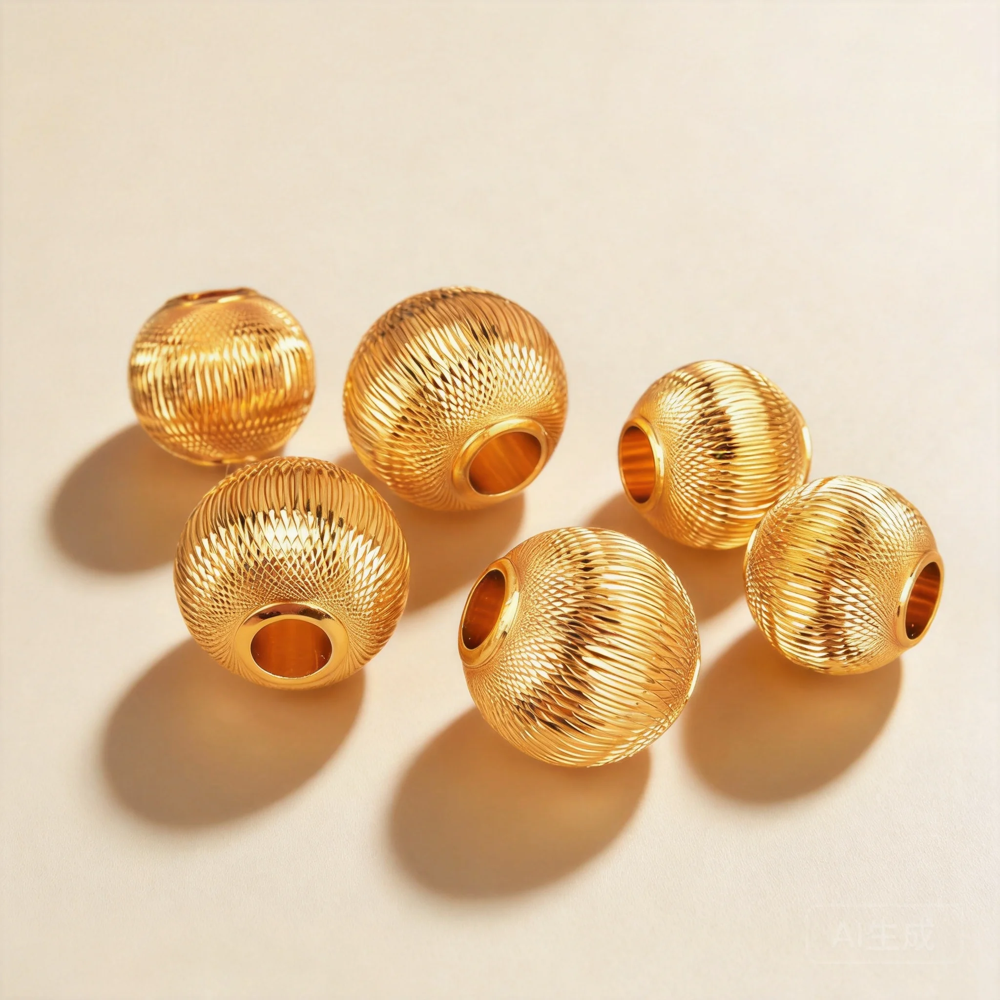 Chinese Style Auspicious Gold Plated Sparkling Cat Eye Round Spacer Beads For Diy Bracelet Necklace Jewelry Making 10mm 12mm Wea