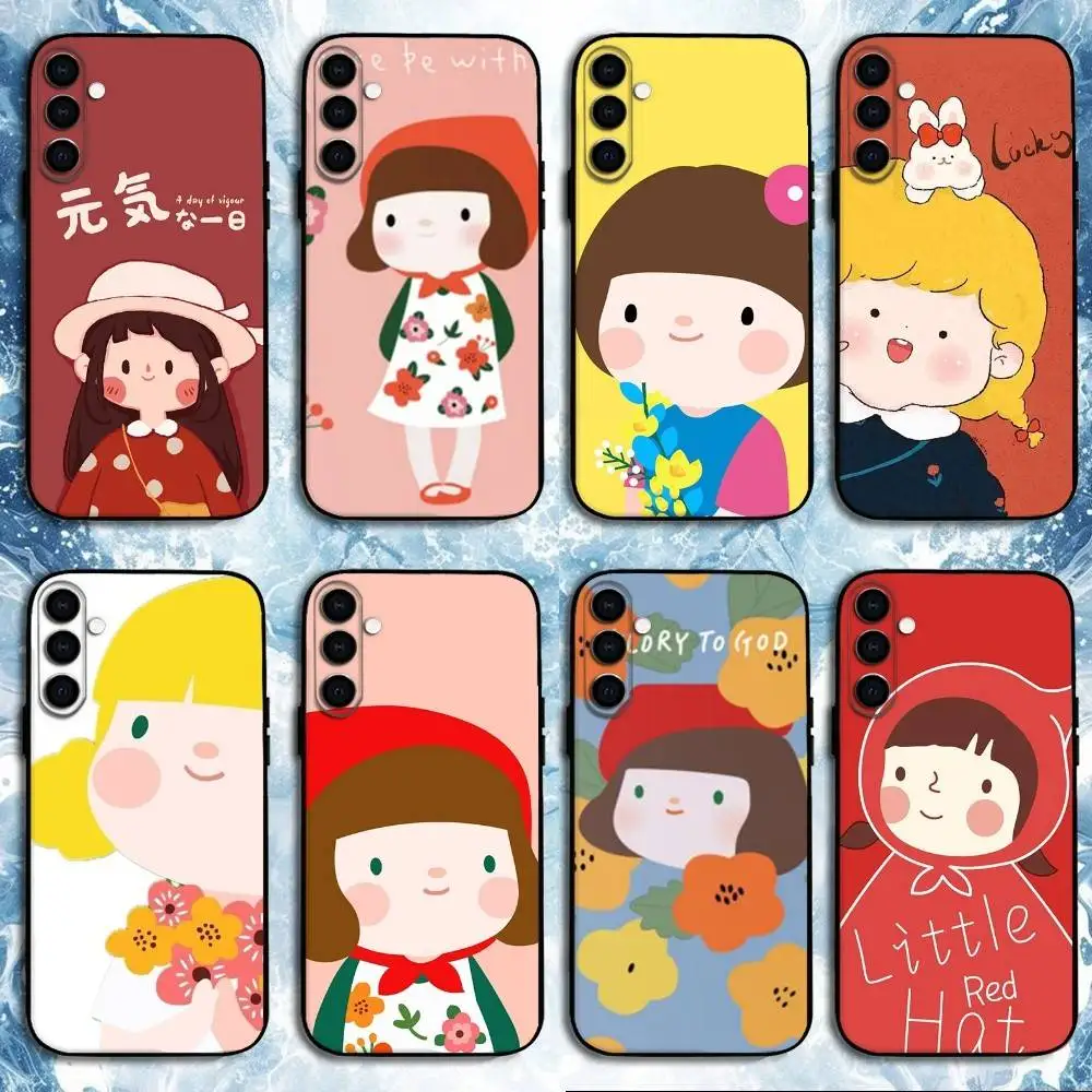 

Line-Girl Phone Case For Samsung Galaxy A73,A72,A71,A70,A53,A52,A51,Others Soft Black Shell