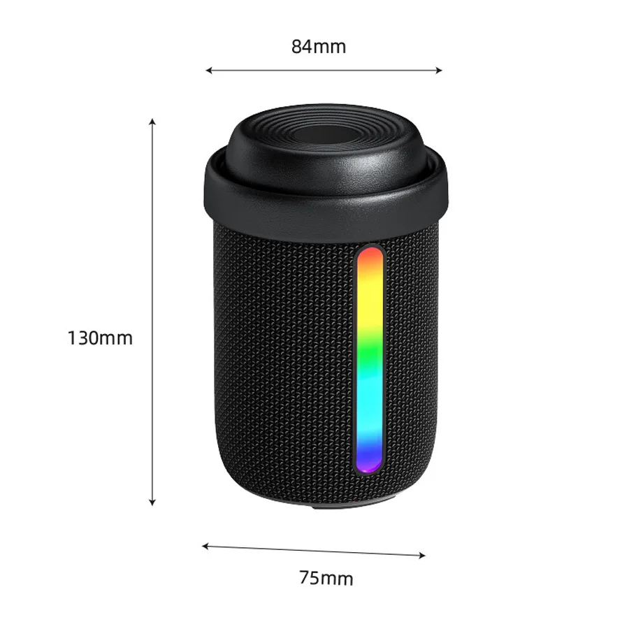 New Wireless Bluetooth Speaker with RGB Lighting, Portable Waterproof Mini Audio Rotating Volume Control & Ambient Light