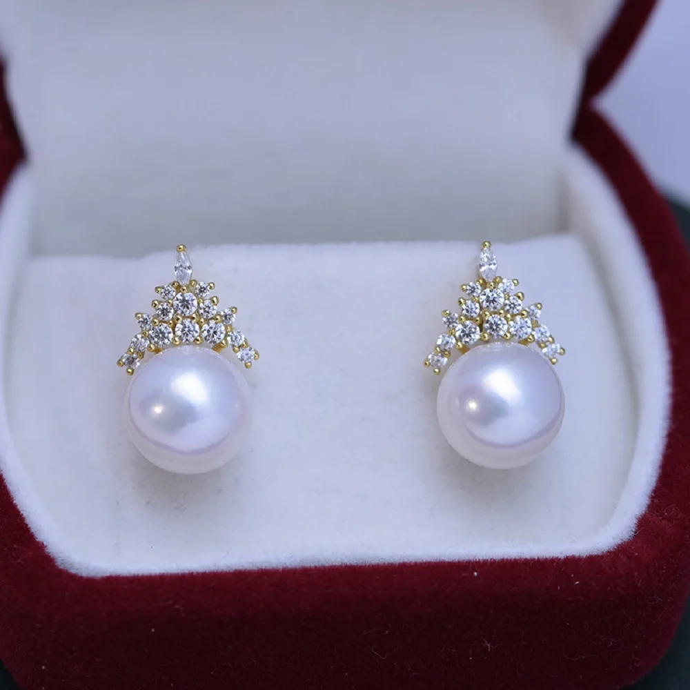 pearl earrings for  natural AAAA++++ 12-13mm Perfect Circle seawater pearl 925