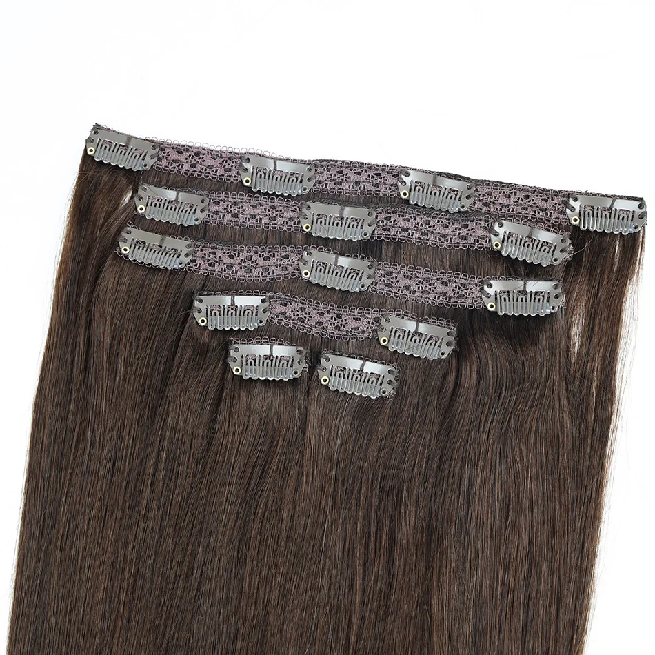 Bhf clipe em extensões de cabelo humano europeu em linha reta dupla trama peruca natural clipe na cabeça cheia 70g extensões de cabelo