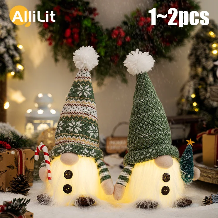 Glowing Knitted Gnome Doll with Led Night Light Christmas Decorations 2024 Home Xmas Tree Decor Navidad New Year 2025 Gift