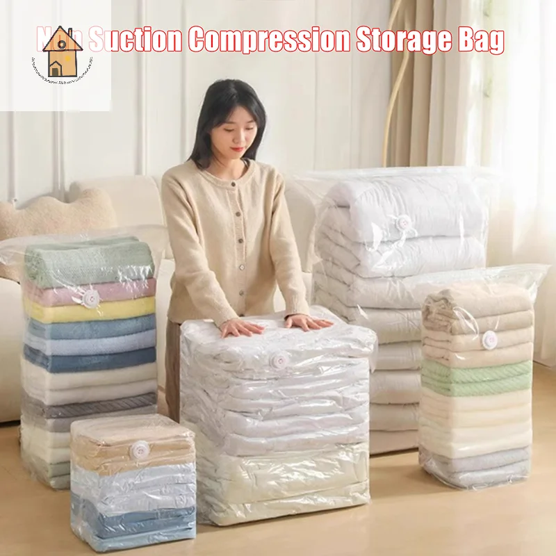 

Large Vacuum Storage Bags without Pump; Plastic Compression Bags Suitable for Clothes, Blanket; Portable and Perfect for Travel.