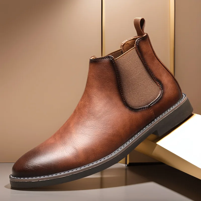 Quality Men's Leather Boots Classic Chelsea Ankle Boots Business Casual Dress Boots for Men British Style High Top Leather Botas