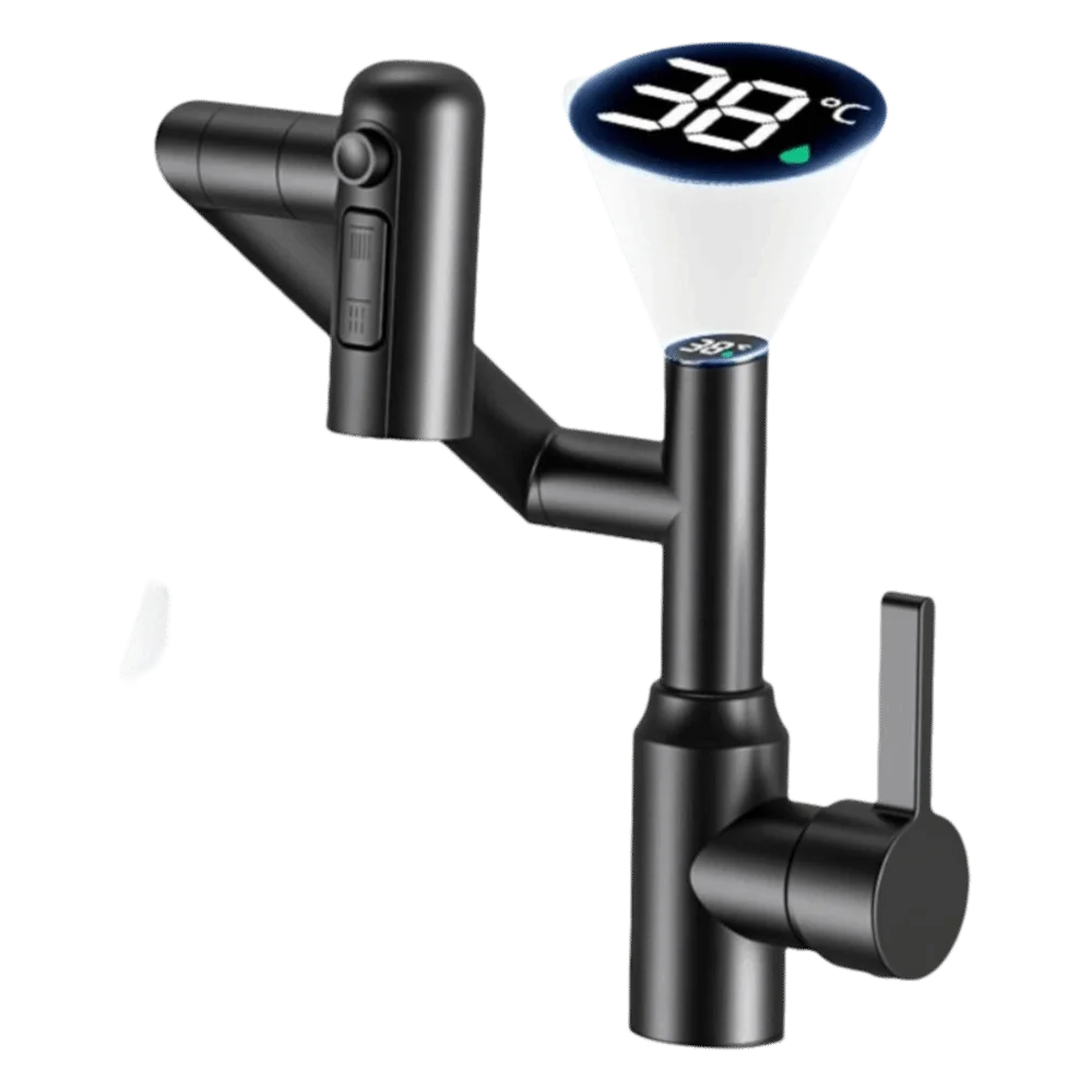 

Stainless Steel Universal Rotation Faucet Temperature Display 3 Water Modes Digital Display Faucet Rotatable Desig
