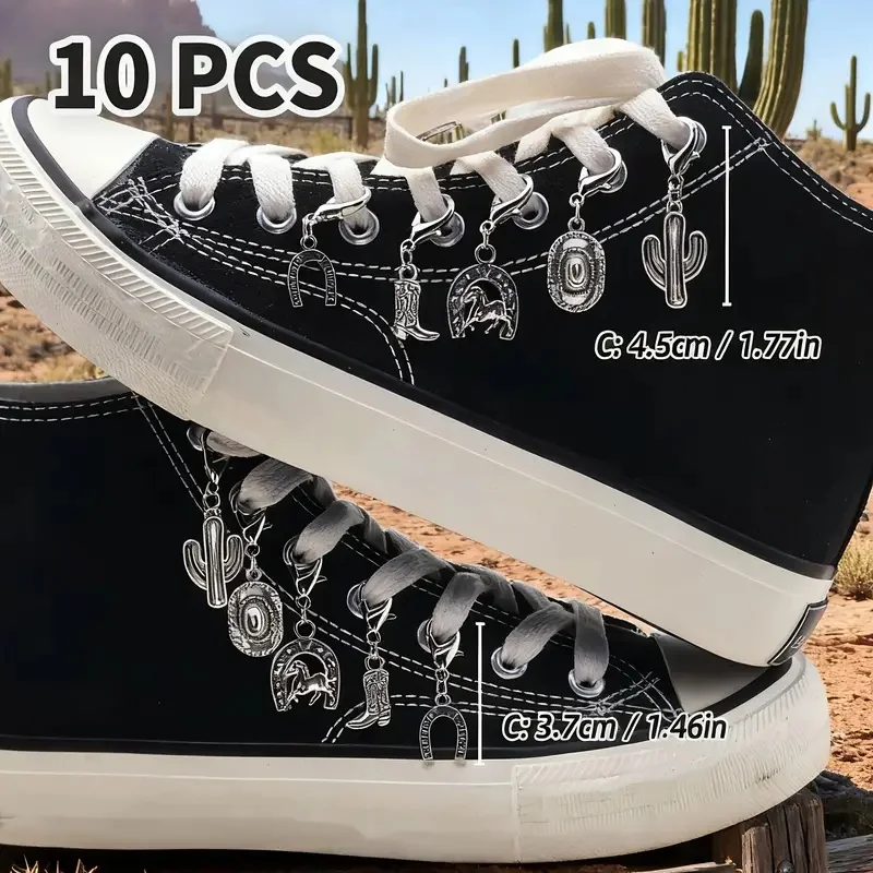 10-teiliges Charms-Set mit Karabinerverschluss im westlichen Stil – Kaktus-, Hufeisen-, Cowboyhut-, Westernstiefel- und Pferdeschuh-Schnallenklammern für Heimwerker