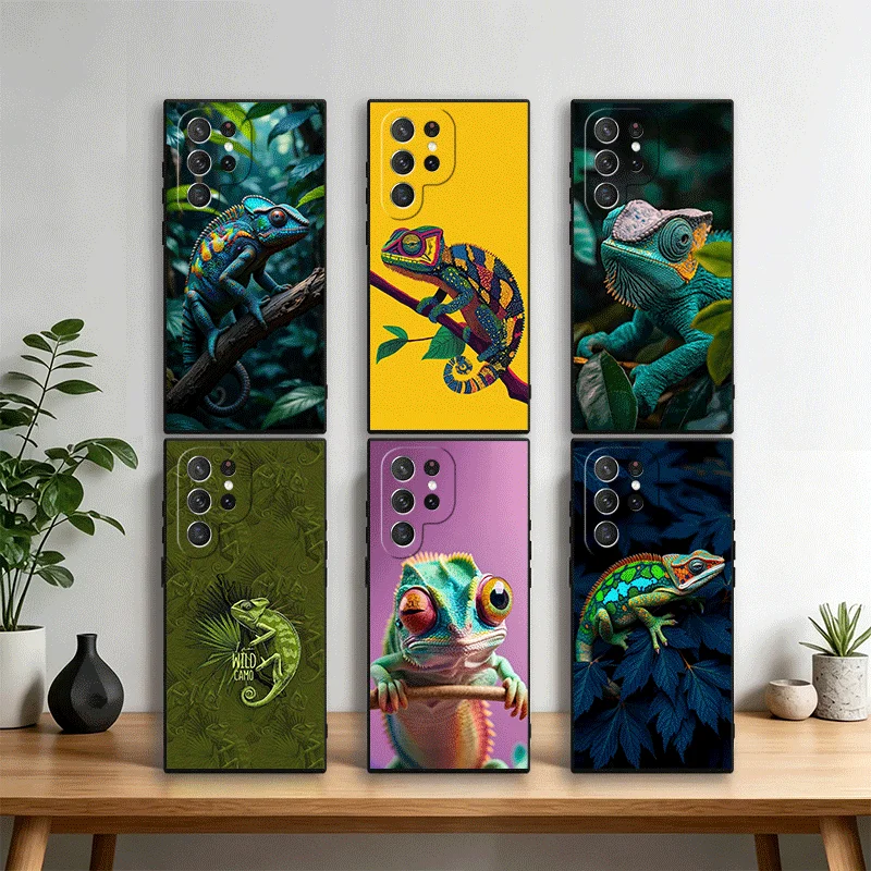 Animal Chameleon Phone Case Cover for Samsung Galaxy S22 S23 Plus S24 FE S25 Edge S26 Ultra S20 S21 + Black Soft Shell