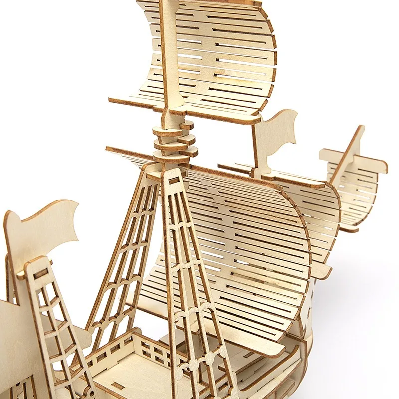 3D Sailboat Wooden Puzzle Assembly Model Puzzle DIY Wooden Crafts 3D Puzzle Toys Gifts