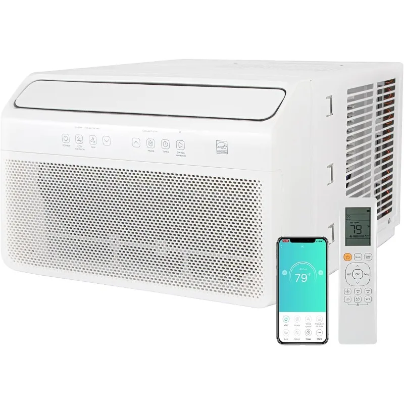 WiFi Enabled Inverter Window Air Conditione r Cools up to 350 Square Feet, Ultra Quiet, Energy Saving with Remote,   White