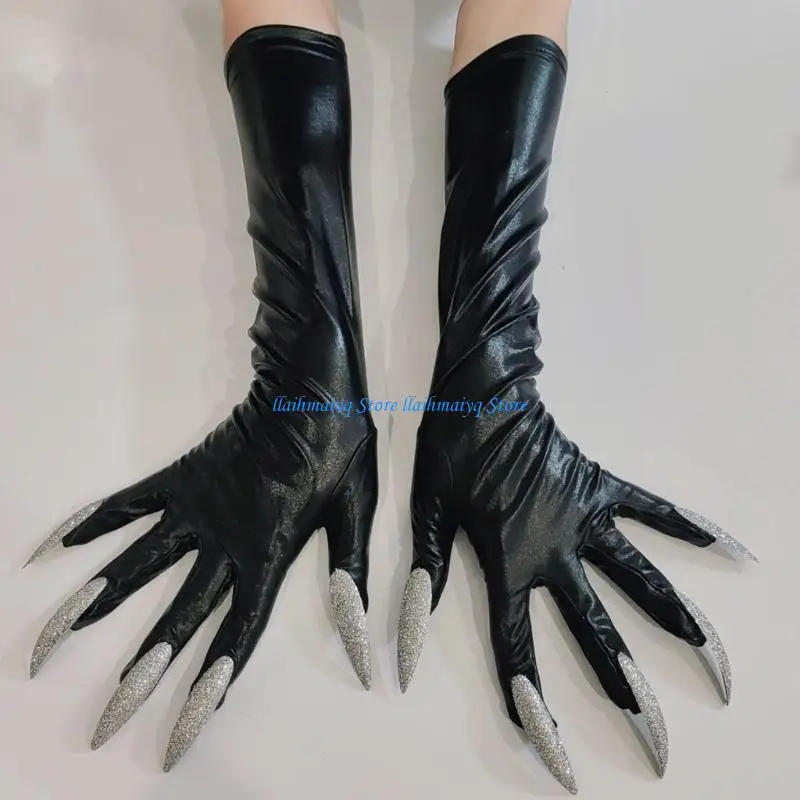 573B Fingernails Halloween Long Gloves for Carnivals Themed Party Masquerades
