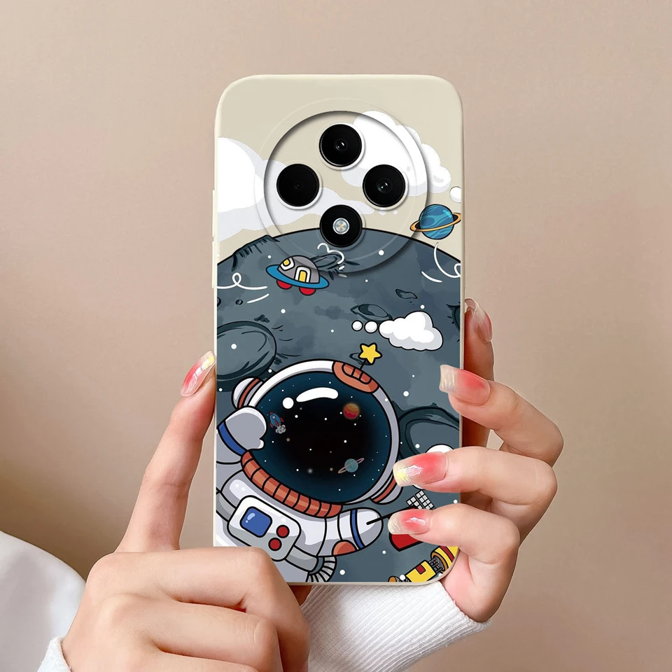 For OPPO Reno 12F 5G Case Funny Astronaut Cactus Liquid Silicone Durable Simplicity Non-slip Back Cover For oppo reno 12f Coque
