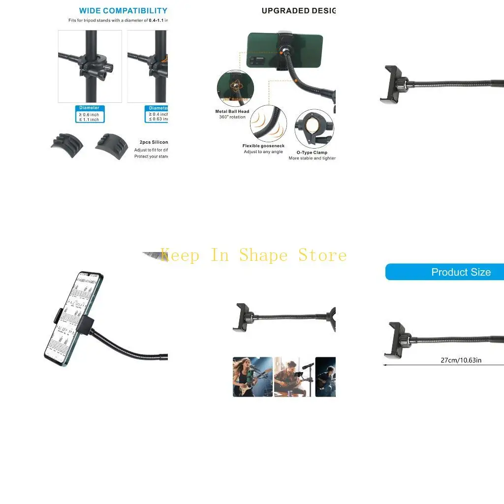 

U1JC Регулируемый зажим для телефона Пюпитрные подставки Зажим для крепления телефона ABS Металлическая конструкция Безопасное