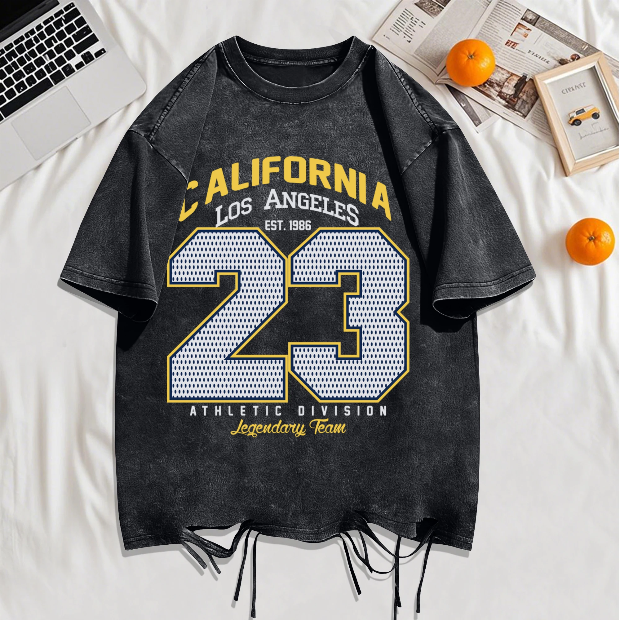 Hohles Stoff-T-Shirt mit Nummer 23 Aufdruck und Löchern für Herren, Atmungsaktives Baumwoll-Kurzarm-Shirt, Vielseitiges Kreatives Oberteil