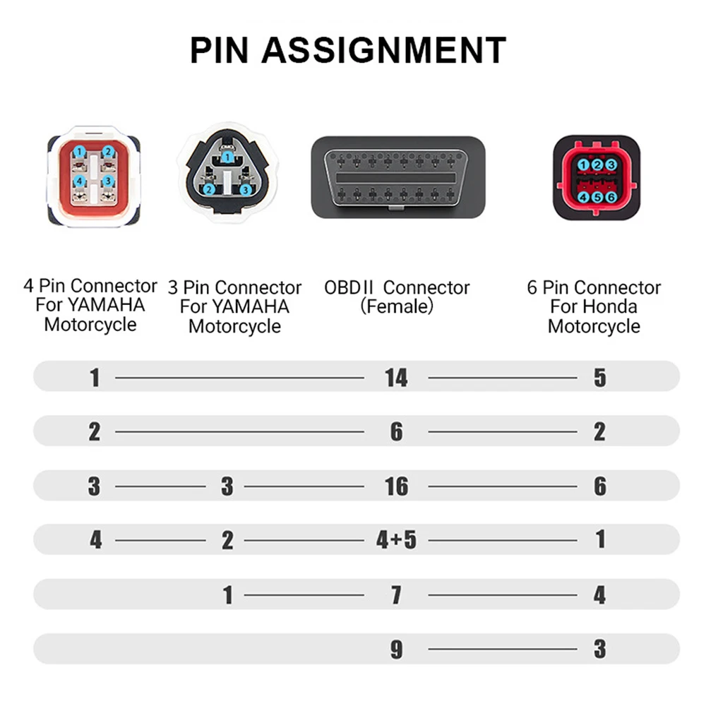 Moto OBD2 Connector 3pin 4pin For Yamaha 6pin For Honda to 16pin OBD 2 Extension Cable Male to Female Motorcycle Diagnostic Tool