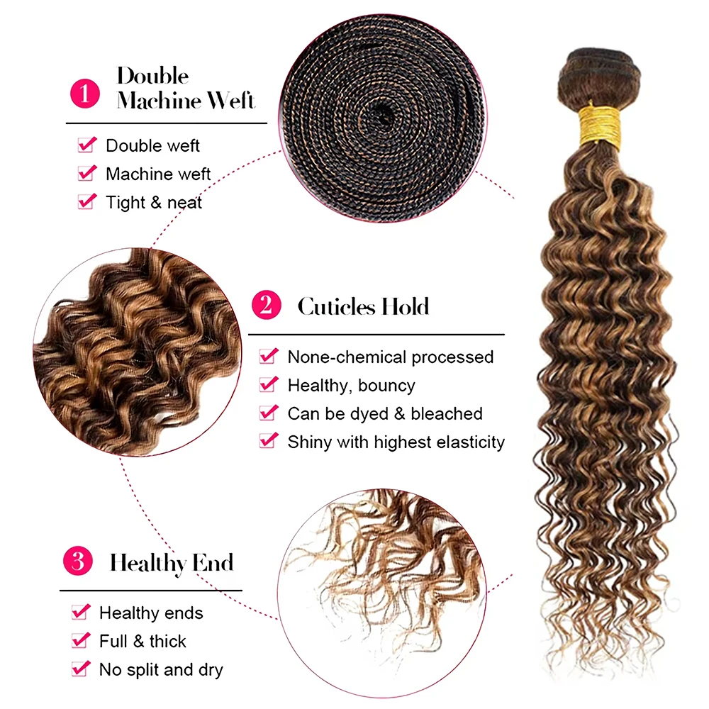 Highlight Water Wave Bundles Human Hair P4/27 Curly Brown Blonde  Curly Hair Extension 30Inch Deep Wave Human Hair Bundles Deal