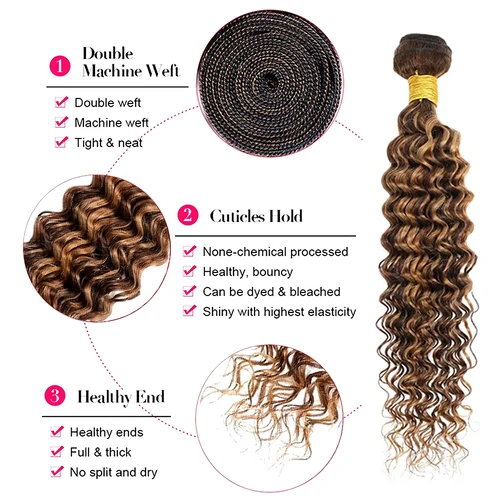 Imagen 2 del producto Extensiones de cabello humano ondulado profundo de 4/27 colores, cabello humano 100% sin procesar, tejido de cabello, 1/3/4 mechones, ofertas para extensiones de cabello de mujer