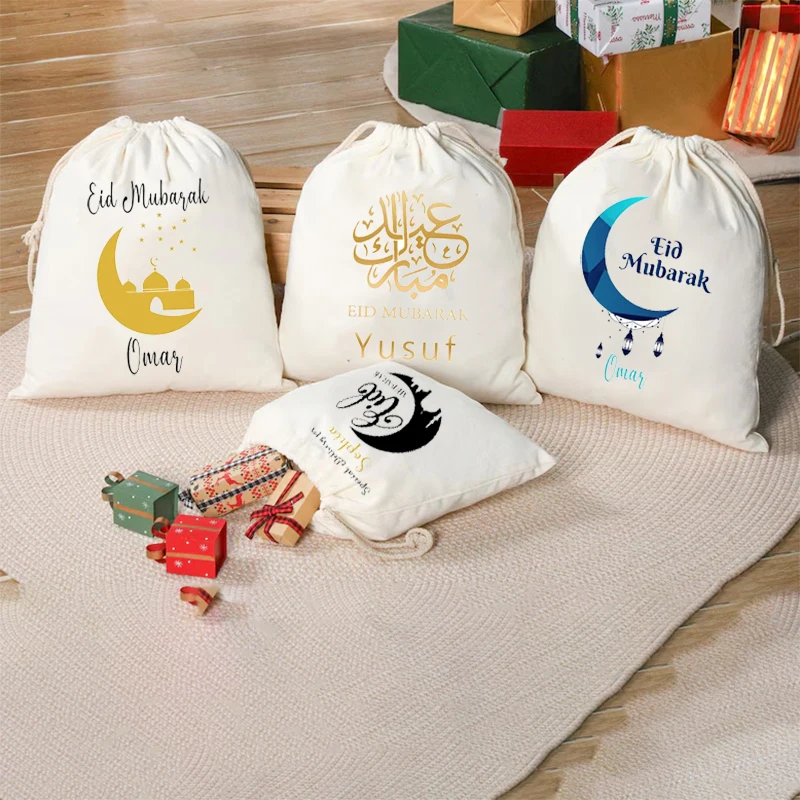 Personalised moon stars masjid eid Mubarak bag Ramadan Kareem Muslim Islamic decoration kid boy girl eidi toy gift present sack