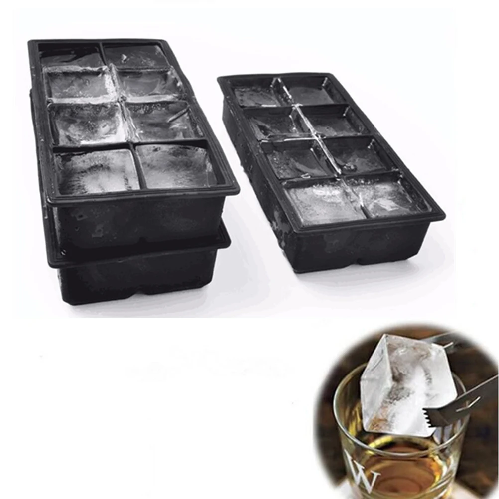 

2 Pcs 8-grids Silicone Ice Cube Tray Food-Grade Square Silicone Mold for Bars Kitchens Beverage Liquid (Black)