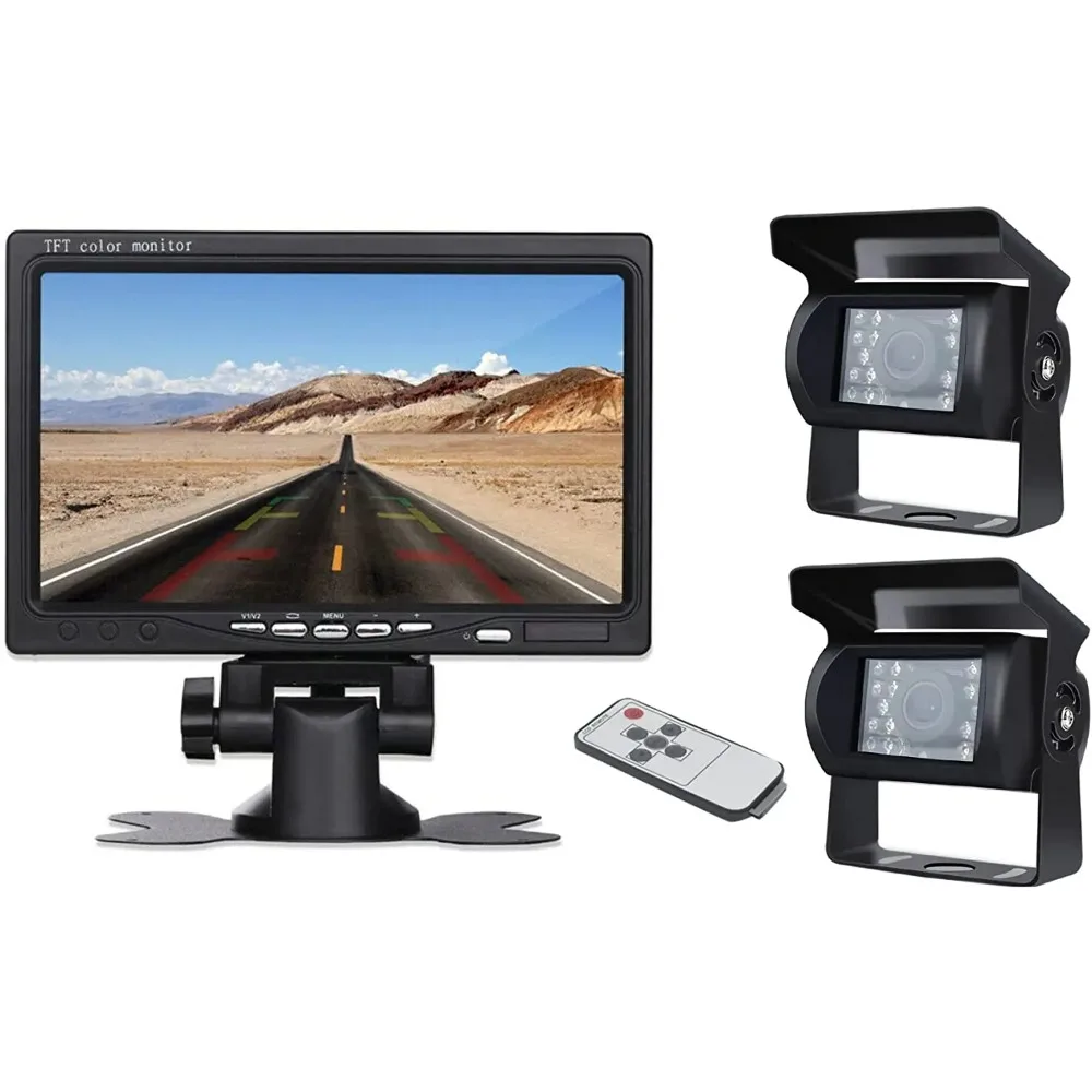 

QueenDer Vehicle Backup Camera System, 2 Wireless Backup Camera and 7 Inch Monitor Kit for Bus Truck Vans, Easy Installation