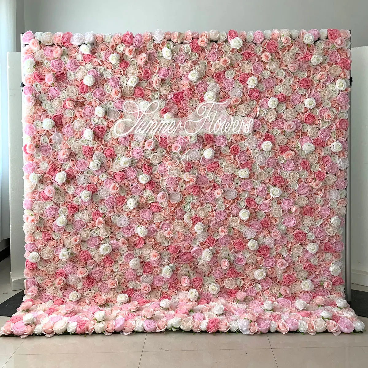 Luxury 3D Champagne Pink Hydrangea rose faux fabric plant flower wall Outdoor wedding background proposal party decorative props