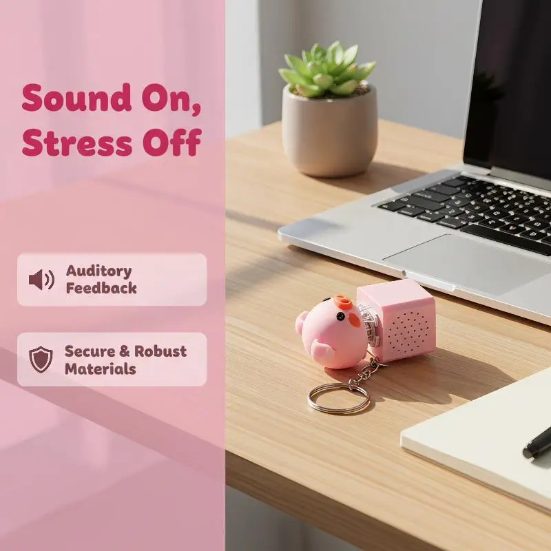 Schwein-Schlüsselanhänger, USB-Tastatur mit Klickmechanismus, Fidget-Taste, LED-Sound-Schlüsselanhänger, entzückendes Design für Taschenanhänger, zur Stressbewältigung, kleine Geschenke. – Detail 7