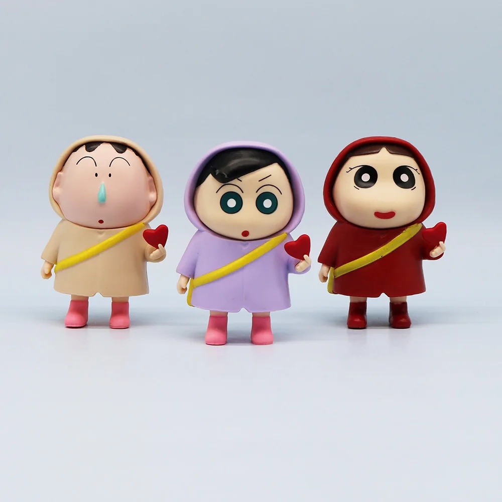 6 teile/satz Anime Crayon Shin-chan Regenmantel version Stehende hut Action Figure PVC Modell Spielzeug puppe Schreibtisch Dekor sammlung Geschenke