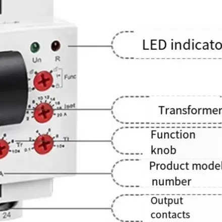 AC Current Monitoring Relay GRI8-06A for Industrial Use with DIN Rail Mounting and Dual SPDT Output Configuration