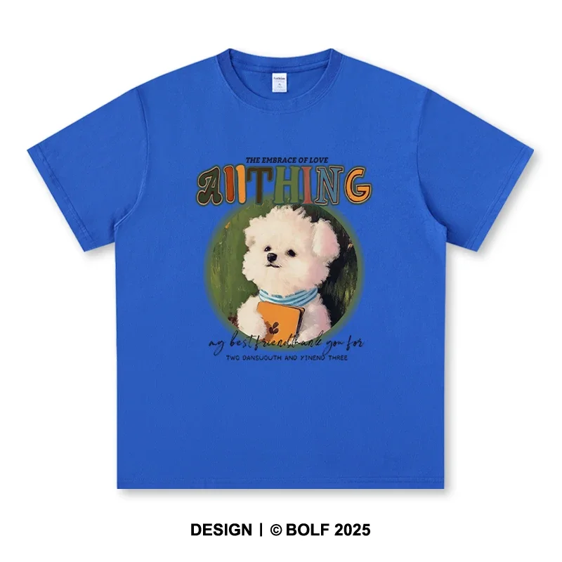 Aquarell-Welpen-Damen-T-Shirt, 100 % Baumwolle, übergroß, handbemalt, Grafik-T-Shirts für Männer, Haustierliebhaber, künstlerisches Geschenk