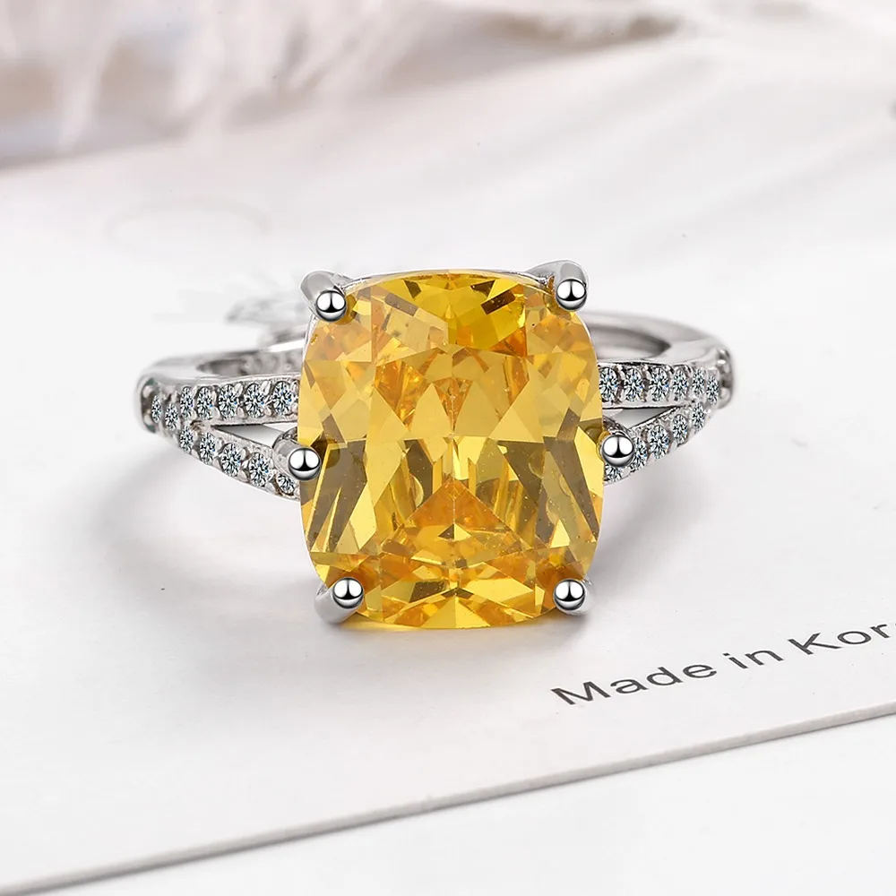 

Large 5.7ct Rectangle Natural Yellow Citrine 925 Sterling Silver Emerald Cut Gemstone Cocktail Statement Rings for Women Jewelry