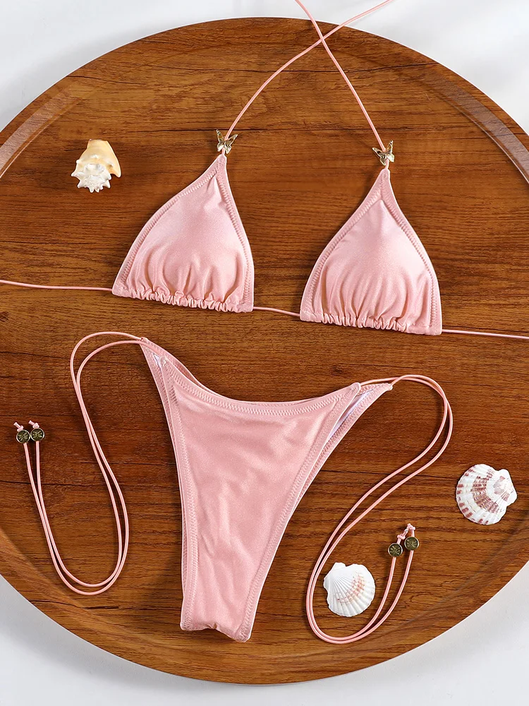 

Sexy Triangle Bikini Sets Micro Thongs Swimsuit Butterfly Bathing Suit Biquini Bandage Beachwear Print Swimwear Thong Bikini