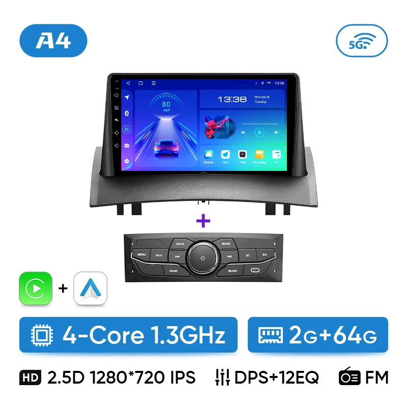 Ainavi Autoradio Voor Renault Megane 2 2002-2009 Draadloze Carplay Android Auto Audio 4G Auto Multimedia speler HDMI GPS BT 2 Din