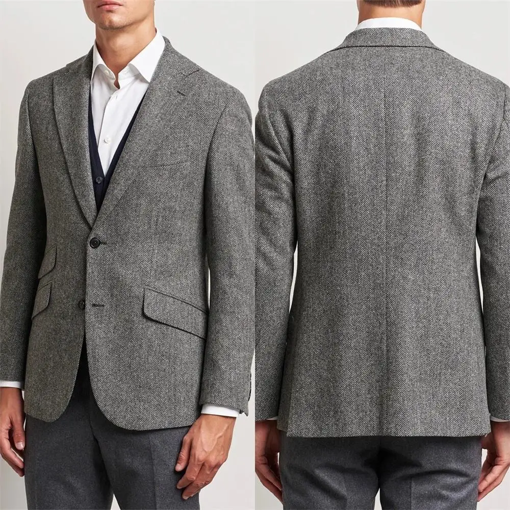 

herringbone Man Blazer Wool blend men's casual jacket Italian retro men's casual sports slim fit Coat