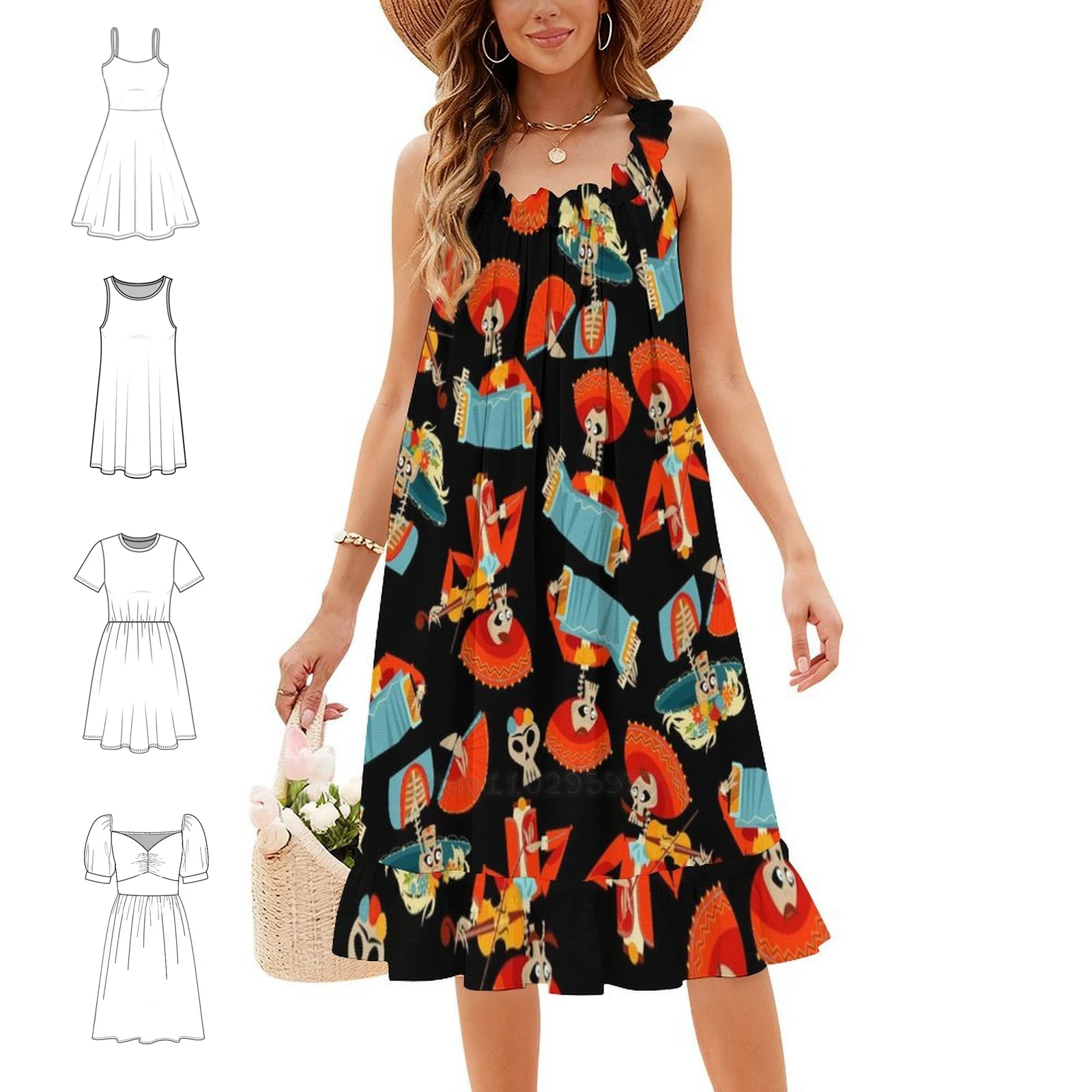 Day Of The Dead Sugar Skull Pattern Dia De Los Muertos Women's Streetwear Party Dress Trendy Print Club Clothing For Female Day