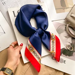 Elegant Satin Neckerchief Classic Chain Imitation Silk Square Scarf Breathable Bandana Head Wrap Fashionable Women's Bandana