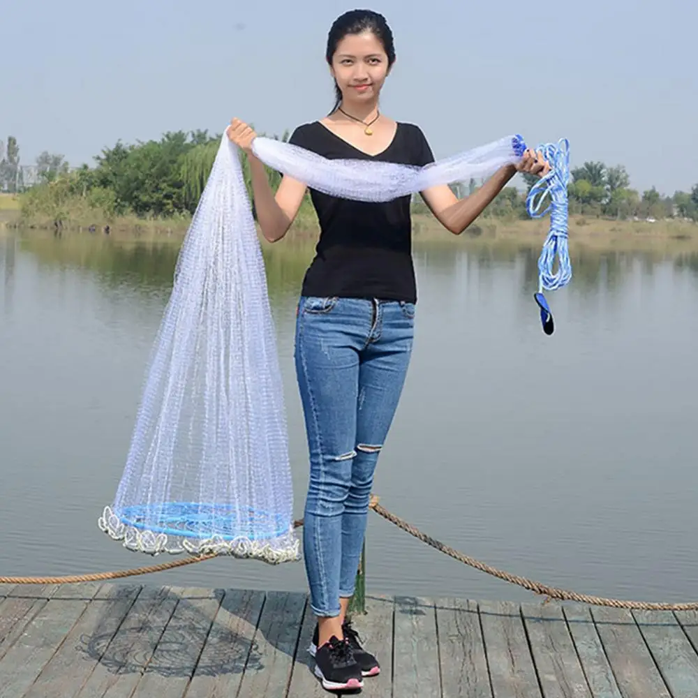 Fine Mesh Net 240/300/360cm Outdoor Fishing Hand Throw Cast Flying Trap Disc