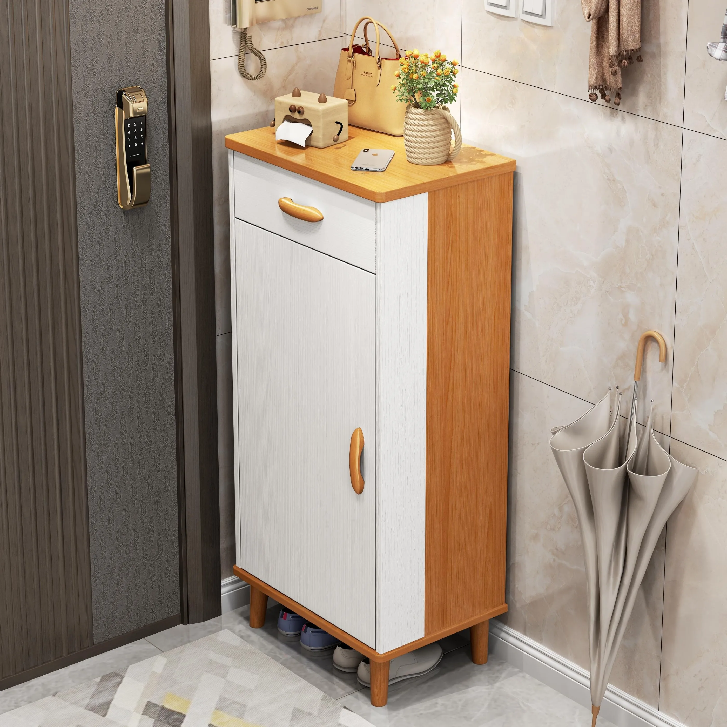 

Nordic Shoe Cabinet Household Door Storage Porch Cabinet Solid Wood Leg Storage Cabinet Explosion