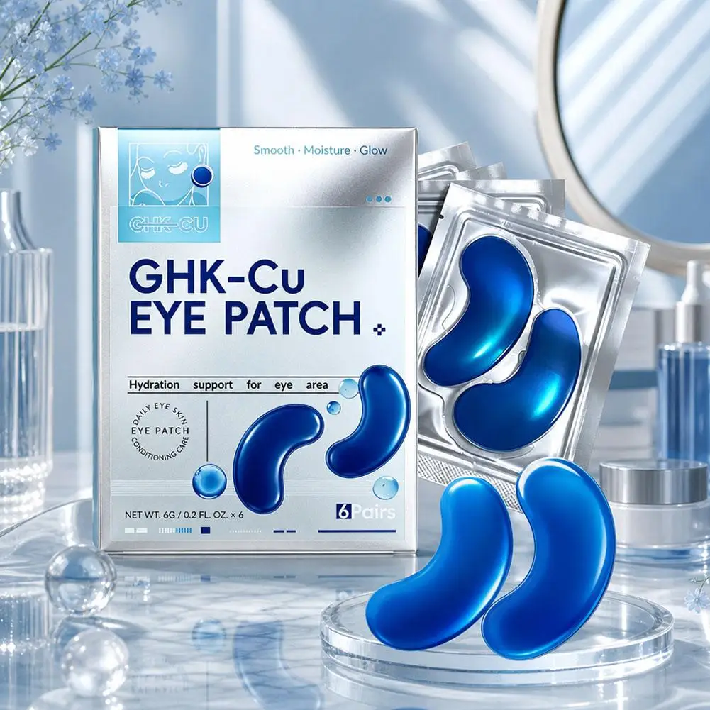 6pcs/box Blue Copper Peptide Eye Mask Deep Moisturizing Soothing Under Eye Masks Reduce Puffiness Dark Circles Brighten Eye Skin